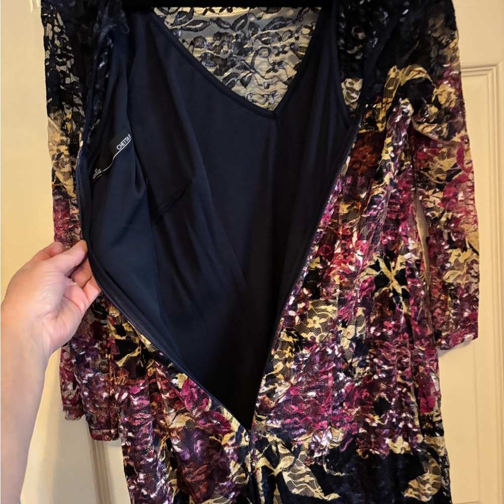 Chetta B Whimsical Goth floral and Lace Sheath sheer with slip Overlay Size 12 - Picture 4 of 6